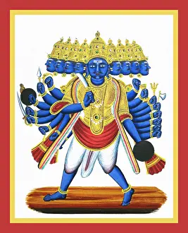 Drum Prints: Nine-headed and eighteen-armed Ravaṇa stands in pratyalidha
