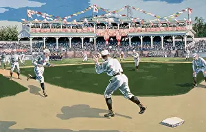 Grandstand Prints: Nineteenth-Century Illustration of a Double Play in Baseball