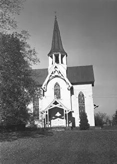 Exterior Space Prints: Nineteenth century style country church, (B&W)