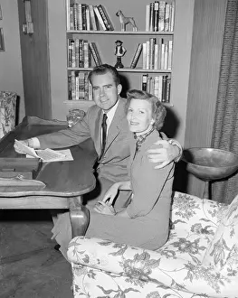 Prints of (Original Caption) 9/27/1952- Los Angeles, CA- Senator Richard Nixon and his wife, Pat A Presidency in Pictures: Nixon Seated with Arm Around His Wife