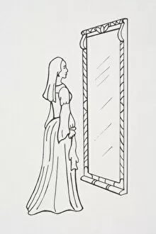 Noblewoman standing in front of mirror, casting no reflection