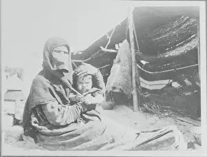 Arabia Prints: Nomadic Bedouin Woman and Child Outside a Tent