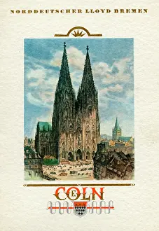 Prints of GERMANY - 1938: A menu for Norddeutscher Lloyd Bremen reads 'Norddeutscher Lloyd Bremen Coln' from 1938 in Germany. (Photo by Jim Heimann Collection/Getty Images) A Visual Journey Through Jim Heimann’s Collage Illustrations—Celebrating the Art of Vintage Ephemera and Pop History: Norddeutscher Lloyd Bremen