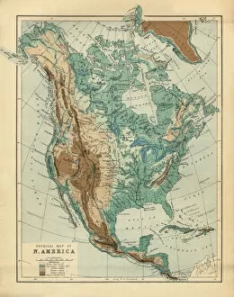 Images Dated 30th May 2017: North America Physical Map, Engraving, 1892