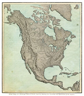 Images Dated 3rd March 2017: North America relief map 1875