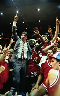 North Carolina State Coach and Players After Winning Basketball Game