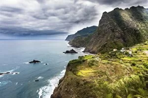 North Coast with coastal cliffs near Boaventura, Vicente, Boaventura, Madeira, Portugal