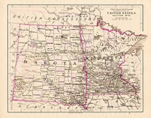 Images Dated 21st February 2017: North Dakota and MInnesota map 1881