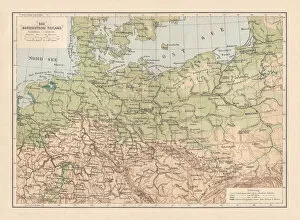 Denmark Collection: North German lowland map, 19th century view, lithograph, published 1884