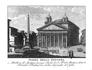 Altertum Prints: North of the Pantheon lies the Piazza della Rotonda with the Egyptian obelisk erected there Obelisco Macuteo