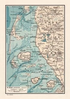 Atlantic Ocean Gallery: Northern Friesland (Nordfriesland), and islands, Schleswig-Holstein, Germany, lithograph