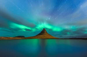 Images Dated 28th October 2013: Northern light at Kirkjufell with startrail