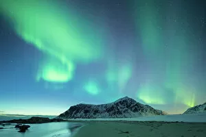 Northern Lights: A Dance of Colours Collection: Northern Lights at Flakstad Norway lofoten