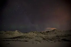 Polar Lights Prints: Northern Lights over the Kattfjord pass in winter, Kvaloya, Tromso, Norway, Europe