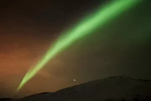 Images Dated 18th February 2012: Northern Lights over the Kattfjord pass in winter, Kvaloya, Tromso, Norway, Europe