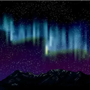 Images Dated 28th November 2017: Northern Lights Over Mountains Background With Stars