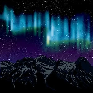 Images Dated 28th November 2017: Northern Lights Over Mountains Background With Stars
