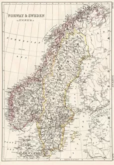 Denmark Collection: Norway and Sweden map 1884