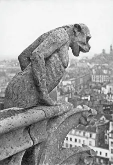 Mythological Theme Prints: Notre Dame Cathedral Gargoyle Paris