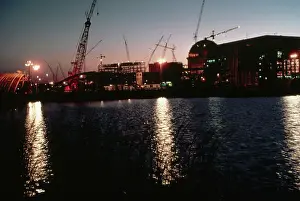 Nuclear Plant Silhouetted Against Sunset