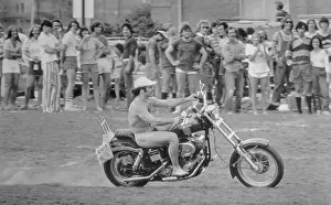 Athens Prints: Nude Man Riding Motorcycle with Crowd Watching