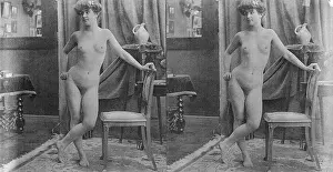 Nude Woman Posing in Room with Chair