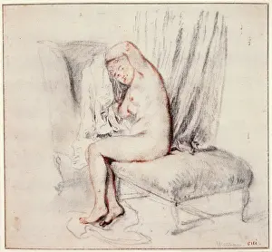 Keywording Prints: Nude woman sitting on a chaise longue