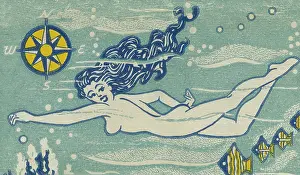 Nude woman swimming underwater