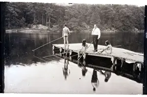 Fishing Prints: Nudists Fishing Off Dock