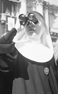 Habit Prints: Nun Looking Through Binoculars