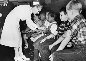 Poliomyelitis Prints: Nurse Preparing Children for Polio Vaccine Shots