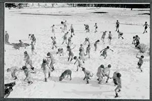 Relief Prints: Nurses with Young Sanitarium Patients During Snow Play Outdoors
