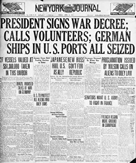 Headline Prints: N.Y. Journal Page Announcing U.S. Entry into WWI