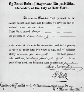 Slavery Prints: Nyc Manumission Certificate