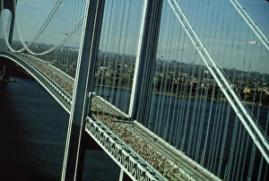 NYC Marathon Runners On Bridge