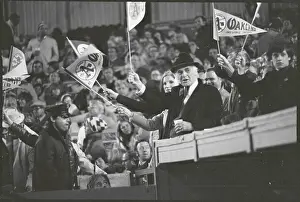 Flushing Prints: Oakland A's Owner Charley Finley with Banner in Crowded Stadium