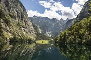 Images Dated 17th August 2014: Obersee lake with water reflection, Salet on lake Konigssee, Berchtesgaden National Park
