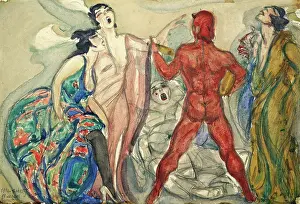 Singer Prints: Obscene song, by Aroldo Bonzaghi, 1914, 20th Century, tempera on paper