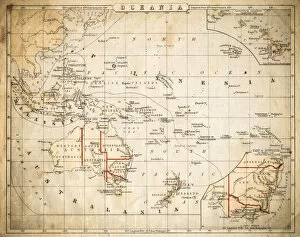 Images Dated 24th October 2018: Oceania map of 1869