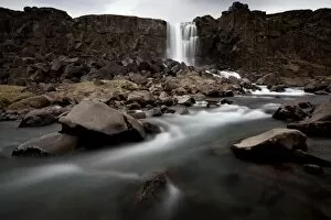 Oexarafoss waterfall, Phingvellir National Park, South Iceland, Iceland, Europe