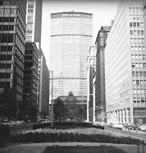 Grand Central Terminal Gallery: Office buildings in american city, (B&W)