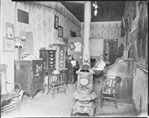 Idaho Prints: Office Interior with Old Fashioned Stove