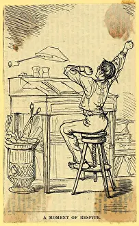 Stool Prints: Office Worker Stretching On High Stool