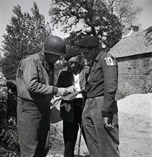 Normandy Prints: US Officer Confers with French Resistance Fighters