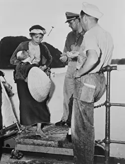 Hanoi Prints: Officers Helping a Woman to Board a Ship
