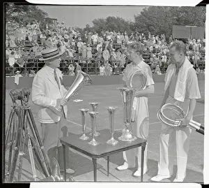 Official Handing Trophy to Don Budge