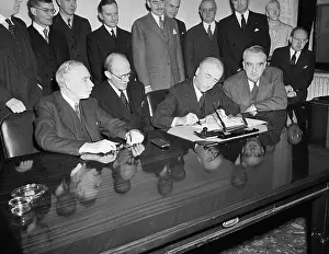 Byrnes Prints: Officials at Brit Loan Agreement Signing