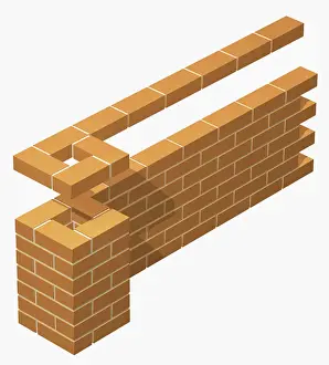 Brick Wall Prints: Offset end pier on brick wall, built in stretcher bond bricklaying pattern