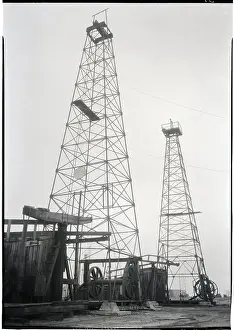 Derrick Prints: Two Oil Derricks And Pumping Rigs