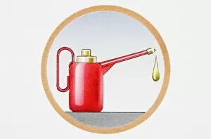 Oil can with drip falling from spout